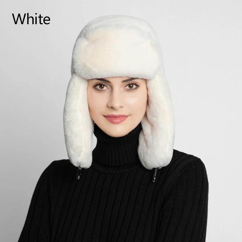 Новинка, зимняя шапка, женская шапка из искусственного меха, шапка для России, шапка с ушками, женская шапка Lei Feng, Женская утолщенная, сохраняет тепло, модная пара - Цвет: Белый