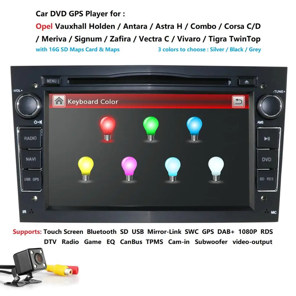 

7" Car DVD 2 Din Stereo for Vauxhall Opel Astra H G Vectra Antara Zafira Corsa GPS Navi Radio 3color steering wheel Free Camera