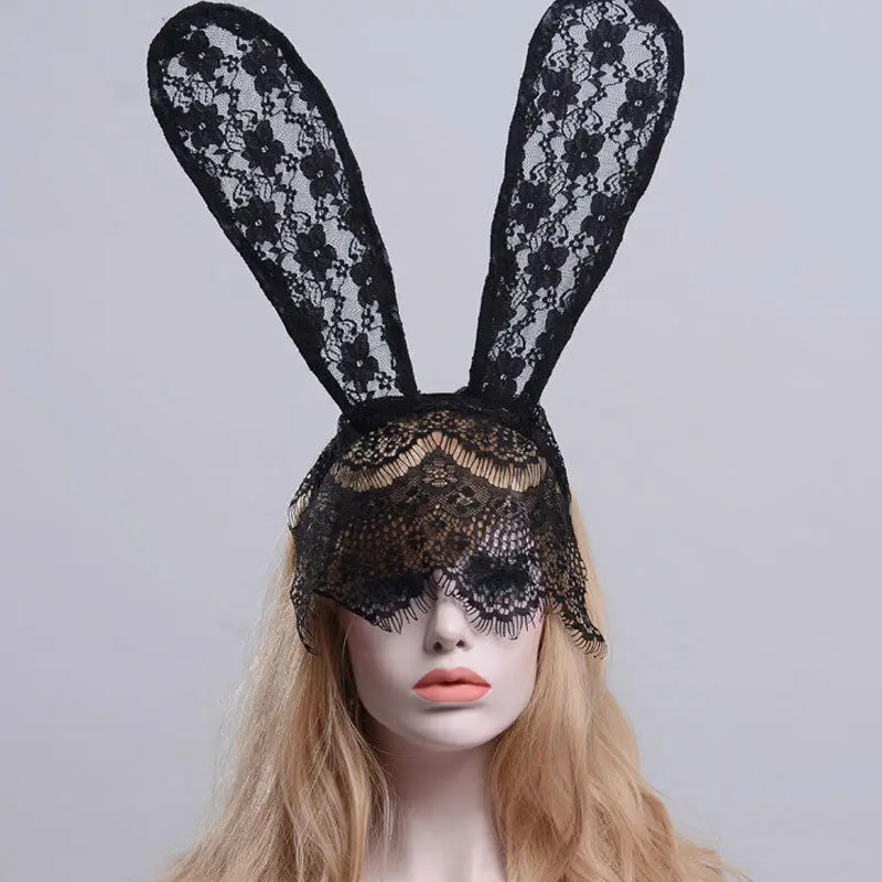 Хэллоуин Вечерние черные кружева сексуальный кролик ободок с заячьими ушами головные уборы маска для лица платье Сексуальная таинственная маска вечерние использования
