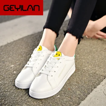 

SEGGNICE 2019 New Fashion Sneakers White Shoes Women Ladies Casual Smaile Shoes sapato feminino Flats Platform Spring Summer