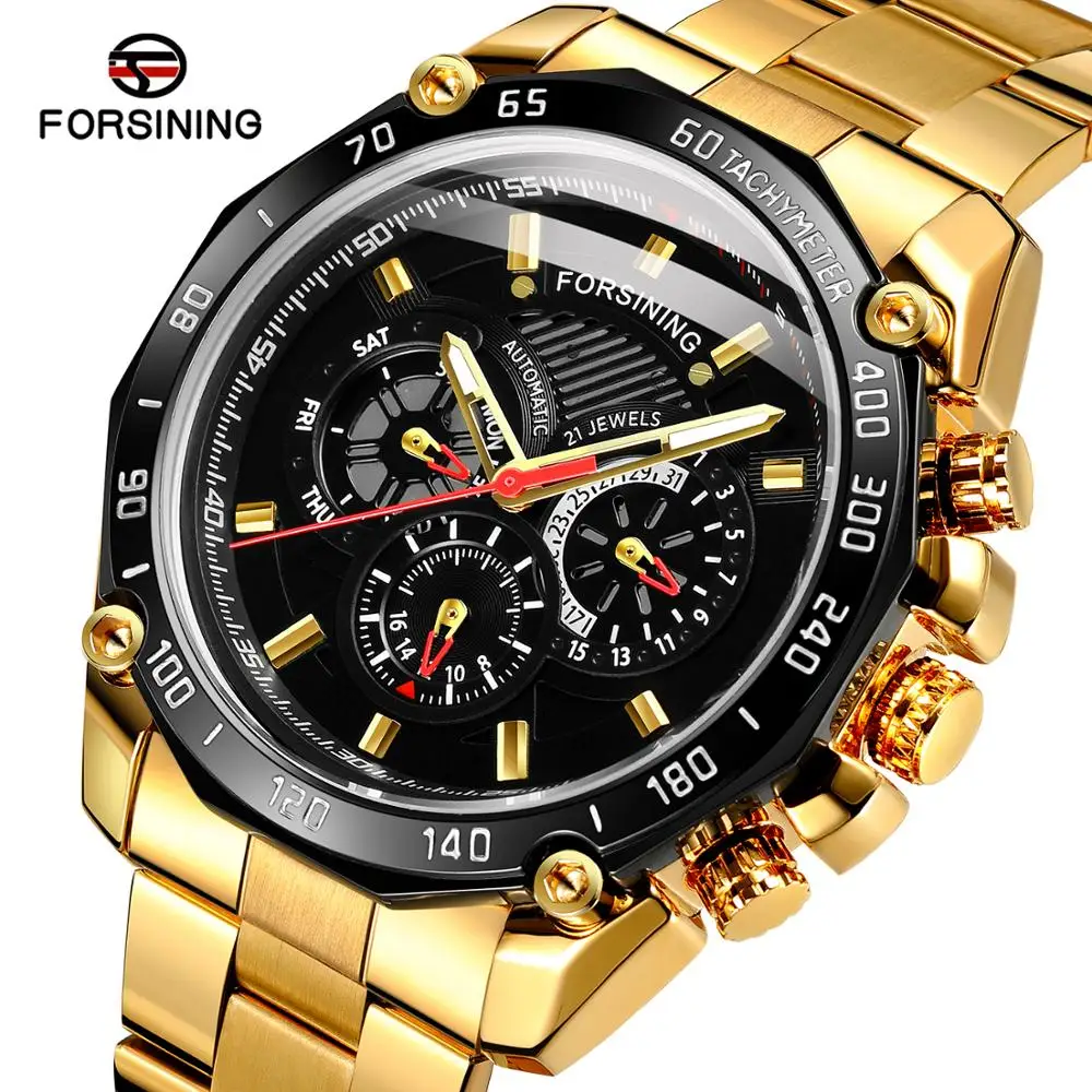 

Golden Watch For Men Fashion Mechanical Automatic Watch Luxury Calendar Waterproof Wrist Watches