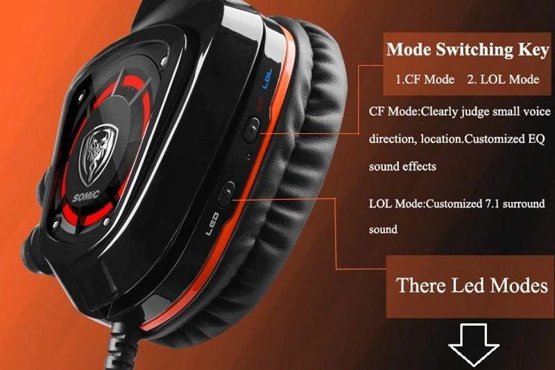 SOMiC G910 USB 7.1 Surround Sound Gaming Headset with Mic LED light Smart Vibration Over-ear PC Headphone for PS4