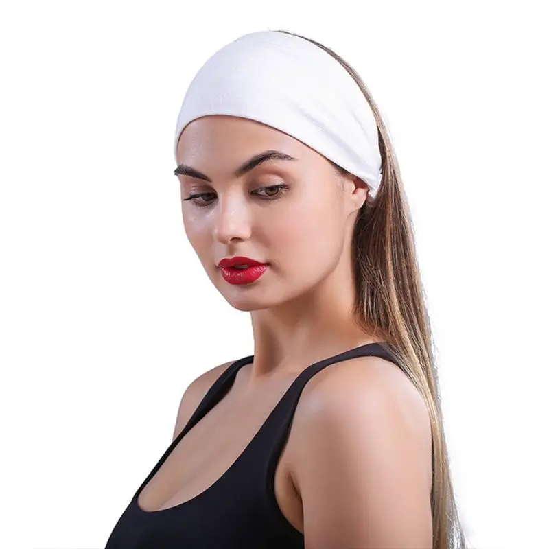 Women Men Multifunction White Cotton Headband Non-Slip Elastic Sports Sweatband Moisture Wicking Workout Yoga Hairband Bandana