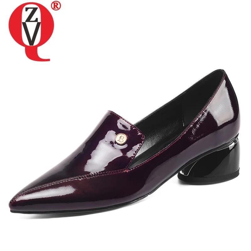 

ZVQ spring new fashion women pumps outside mid heels pointed toe handmade genuine leather women shoes drop shipping size 34-42
