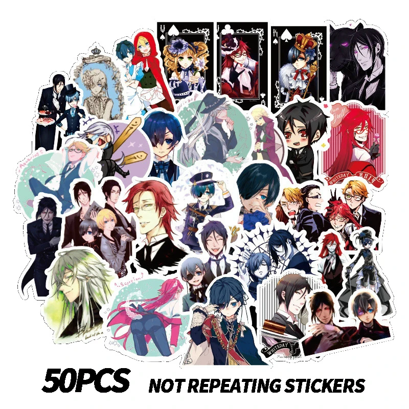 50pcs Set Anime Black Butler Stickers For Guitar Diy Toy Bicycle Motorcycle Skateboard Snowboard Laptop Luggage Sticker Decals Stickers Aliexpress
