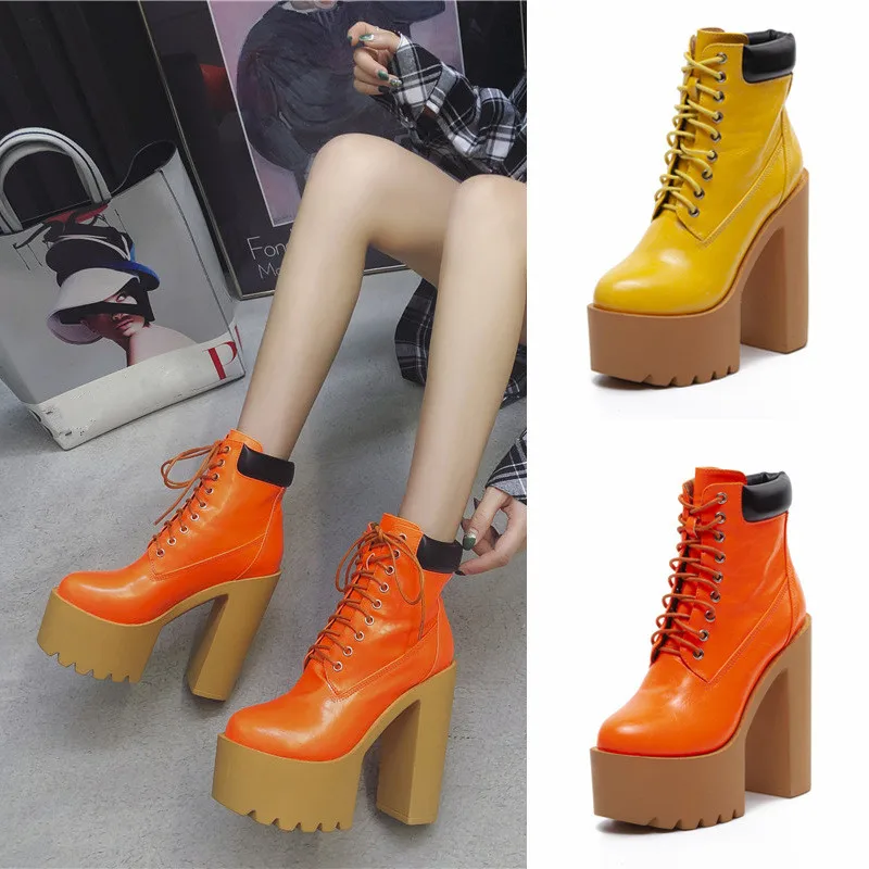 

Booties Woman Winter Boots Lace Up Shoes Chunky Heel Round Toe Luxury Designer Ladies Bootee Red For Women High Ankle Fashion