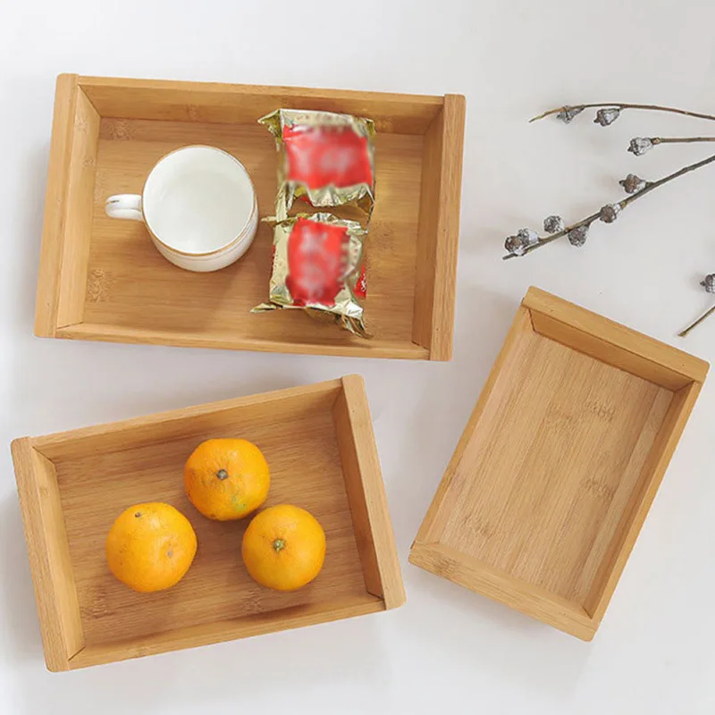 

1PC Bamboo Wood Rectangular Bowls Plates for food Snack Tea Coffee Cocktail Meals Fruit Trays Home Garden Decoration Crafts