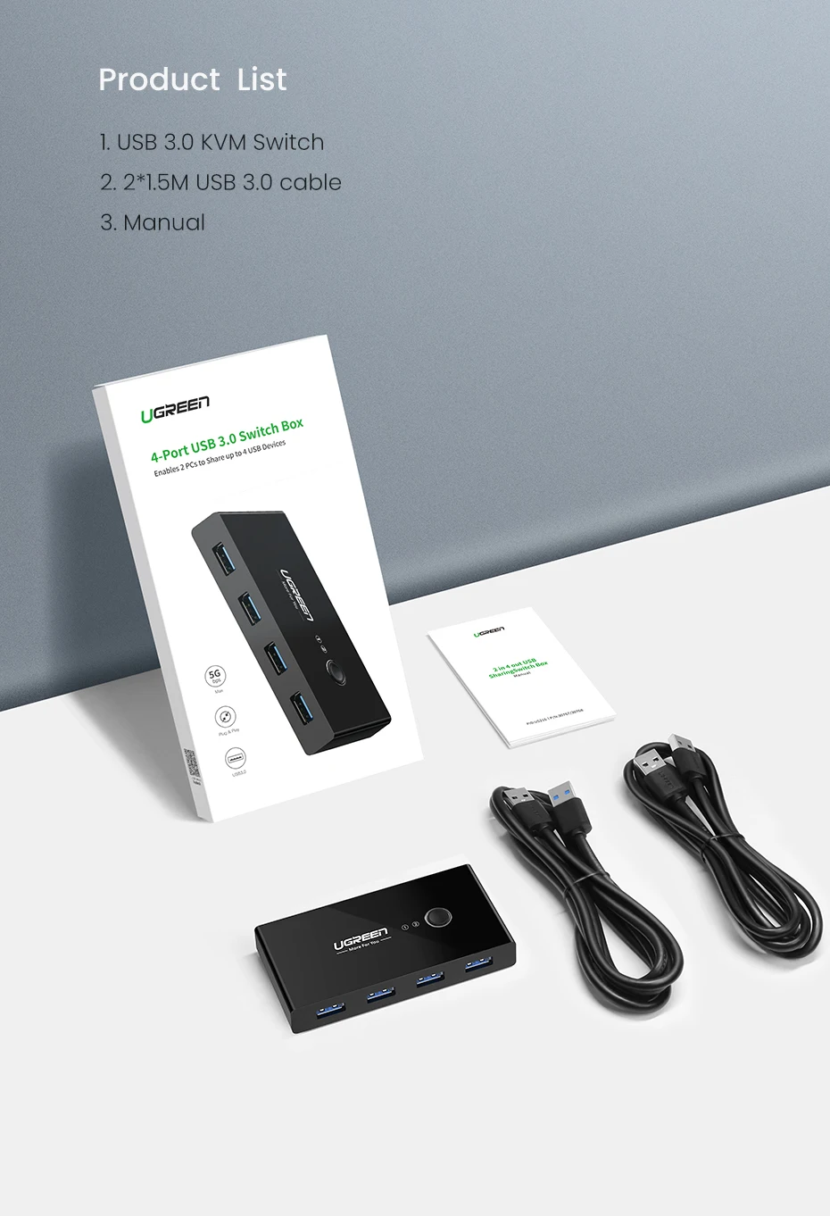 Ugreen KVM переключатель USB 3,0 2,0 USB Переключатель Селектор 2 порта ПК обмен 4 устройства для клавиатуры мышь Сканер Принтер Kvm переключатель