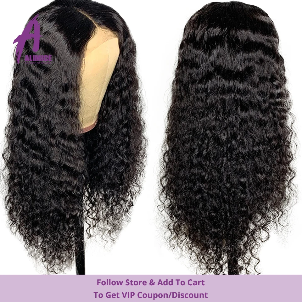 Alimice Brazilian Deep Curly 4x4 Lace Closure Human Hair Wigs Pre Plucked With Baby Hair 8-24 Inch For Black Women 150% Density (7)