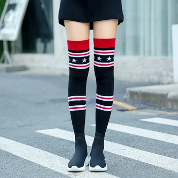

Thigh High Socks Women Anti-Slide Over Knee Socks Cotton Autumn Winter Sport Female Korean Girls Striped Stockings Warm