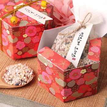 

50pcs Paper Floral Hexagon Candy Box Cookie Chocolate Gift Box with Ribbon For Birthday Wedding Baptism Anniversary Theme Party