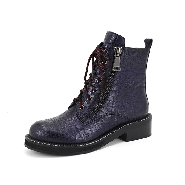 purple cowhide JSI/зимние женские ботинки до середины икры однотонные классические ботинки ручной работы на квадратном каблуке из натуральной кожи на шнуровке с круглым носком и Т-образным ремешком женская обувь, JC319 - Цвет: purple cowhide
