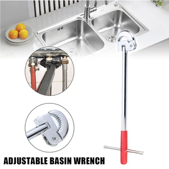 

11inch Durable Plumbing Tool Telescopic Basin Wrench Sink Spanner Manual Adjustable T Type Practical Portable Kitchen Bath Tap
