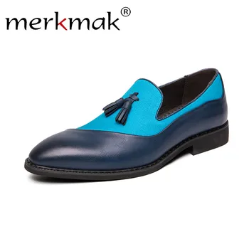 

Merkmak Fashion Splice Leatehr Men's Shoes Loafers Tassel Casual Leather Dress Shoes Man Slip-on Male Driving Footwear Flat