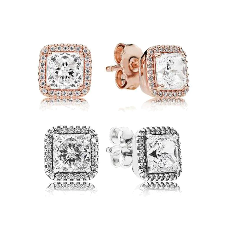 

Real 925 Sterling Silver Earring Rose Timeless Elegance With Zirconia Studs Earrings For Women Wedding Gift Fashion Jewelry