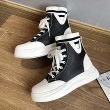 

Spring Thick Sole High Top Sneakers Women's 2022 Summer Thin New Leather Panel Shoes For Girls Boots Sport Casual White Shoes