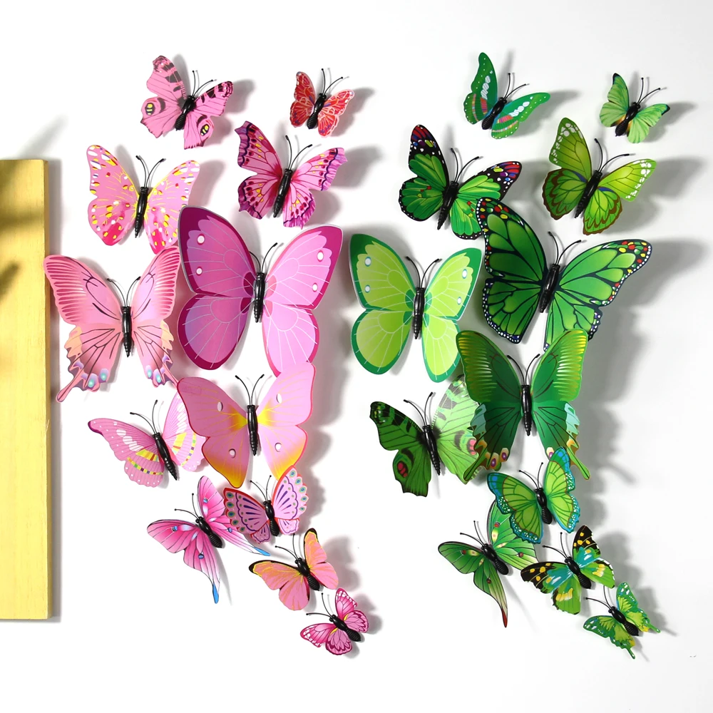 

Free shipping 12pcs PVC 3d Butterfly wall decor cute Butterflies wall stickers art Decals home Decoration room wall art