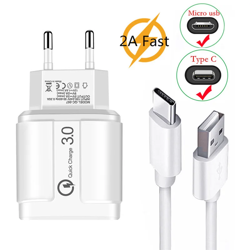 Быстрое зарядное устройство для Samsung Galaxy A32 A10 J7 S6 3 А Type C Micro USB кабель передачи