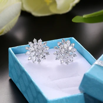 

Best selling wedding jewelry luxury transparent AAA Austrian zircon earrings elegant stainless steel flower earrings woman gift