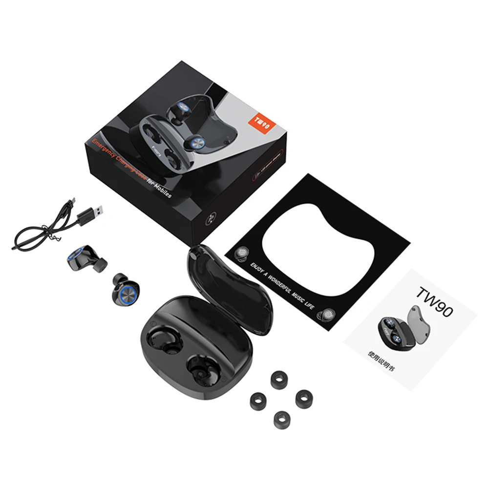 TW90 Wireless Bluetooth V5 0 Stereo HiFi In Ear Earphones With Mic Sports Headphones For Listening To Songs