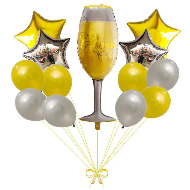 13 шт. бокалы для шампанского, вина, бутылки для виски, воздушные шары, 30 лет, с днем рождения, для вечеринки, юбилея, украшения, подарок, надувные шары - Цвет: Light Yellow