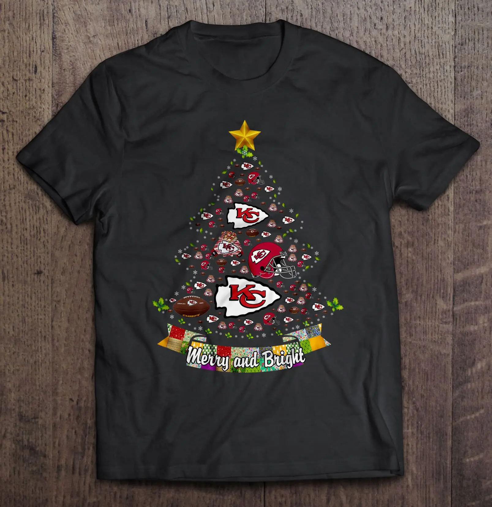 Merry And Bright Kansas Streetwear Harajuku City 100%Cotton Men'S Tshirt Chiefs Christmas Tree Tshirts | Мужская одежда