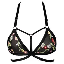 Сексуальный кружевной бюстгальтер на бретельках, мягкое белье, прозрачный Готический эластичный кроп-топ с бретельками, черное нижнее белье на бретельках размера плюс, бандажный пояс