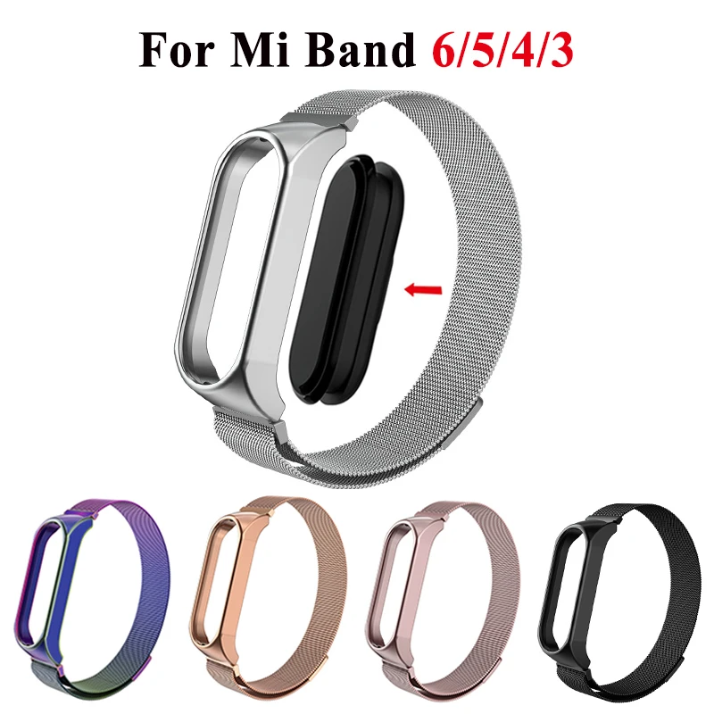 

Metal Strap for Xiaomi Mi Band 6 5 4 3 Stainless Steel Magnetic Suction Bracelet for Mi Band 6 Mi 5 Mi 4 Mi 3 Strap Wristbands
