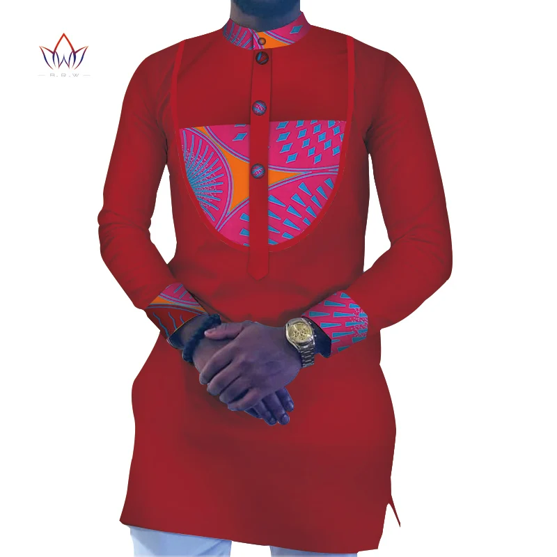 Африканская одежда мужские лоскутные рубашки с длинными рукавами Bazin Riche Африканский дизайн повседневная одежда из хлопка мужские рубашки WYN670 - Цвет: 13
