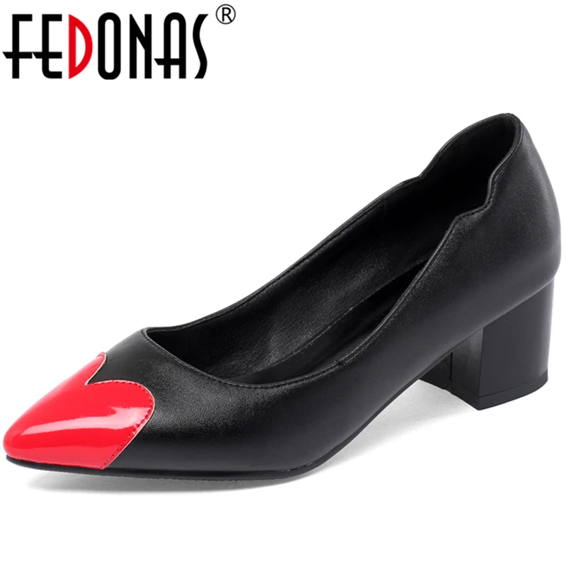 

FEDONAS Spring Summer 2020 Concise Fashion Women Pumps Wedding Casual Heart-Shaped Pointed Toe Thick Heel Shallow Shoes Woman