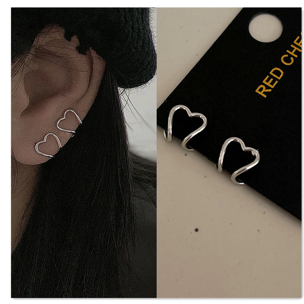 Korea Silver Color metal Geometric Heart Ear Cuff Stackable Simple C-shape Ear Clip Earrings for Women Aesthetic Jewelry ear clip earrings clip earrings ear clip ear accessories