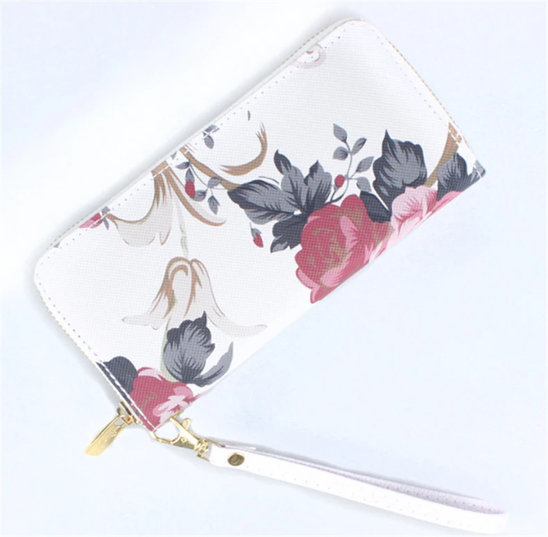 Women's Rose Print Wallet Fashion Wild Double Zipper Clutch Bag Multi-card Wallet Purse