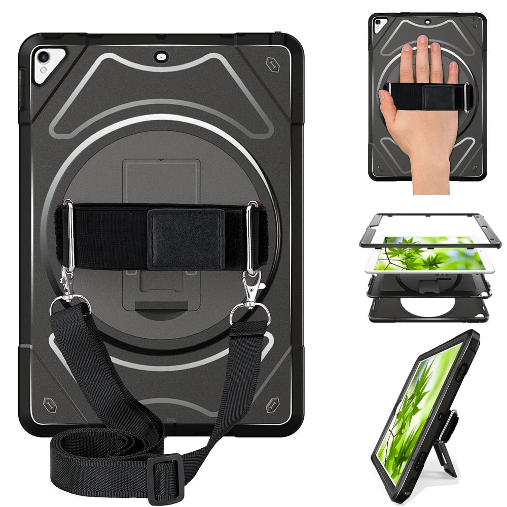 

Kids Shockproof Case for iPad Pro 10.5 Coque Three Layer Shockproof Rugged Case 360 Degree Hand Shoulder Strap Cover MTL03