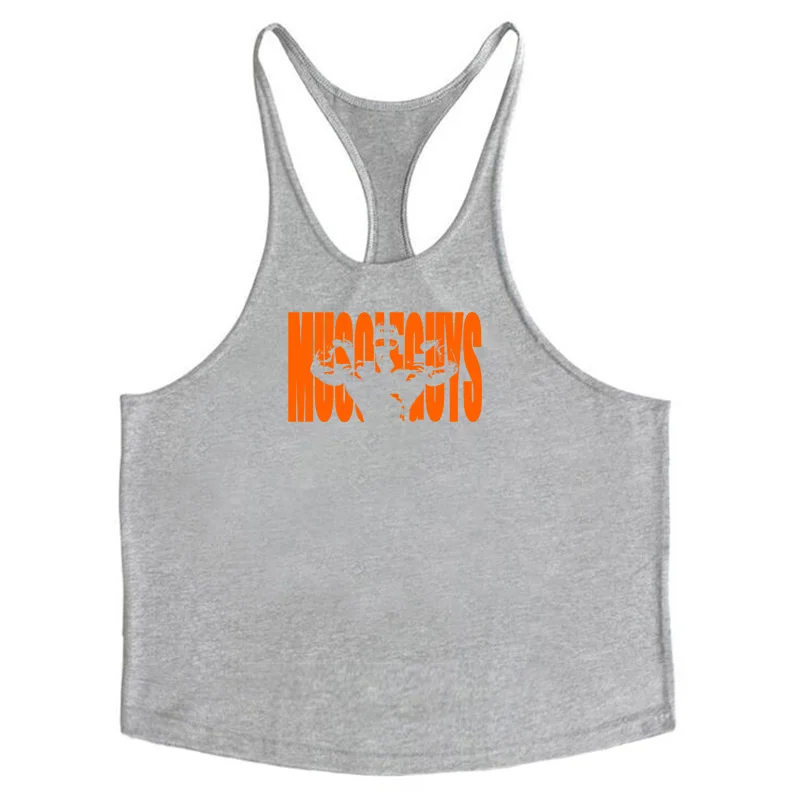 Muscleguys, майка для бодибилдинга, мужские рубашки, брендовая одежда для фитнеса, Мужская майка, без рукавов, хлопок, для тренировок, Стрингер, рубашки - Цвет: gray165