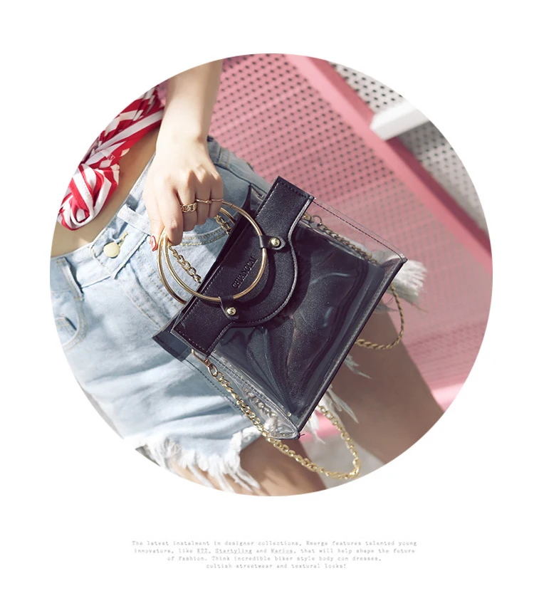 Летняя новая сумка высокого качества ПВХ Прозрачная женская сумка металлическое кольцо сумка Пляжная дорожная сумка через плечо