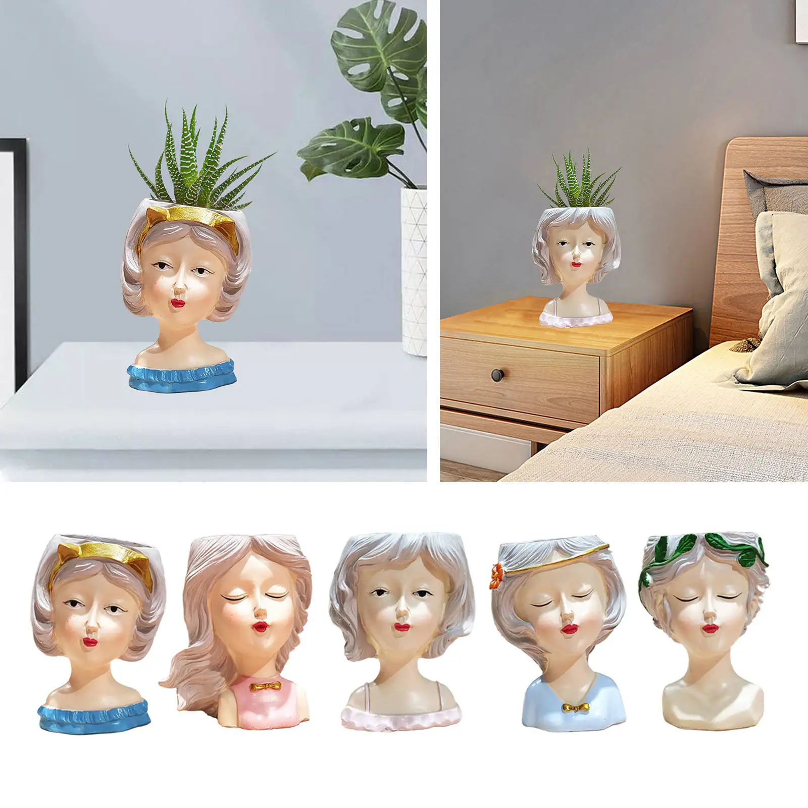 Elegant Girl Women Statue Figure Sculpture Resin Succulent Pots Mini Cactus Plant Flowerpot Vase Bonsai Pot Office Garden | Дом и сад