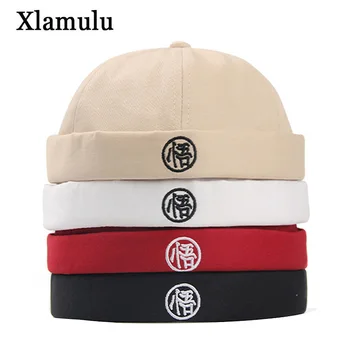 

Retro Mens Women Adjustable Denim Brimless Hat Skull Cap Docker Hat Rolled Cuff Sailor Biker Harajuku Korean Style Sailor Caps