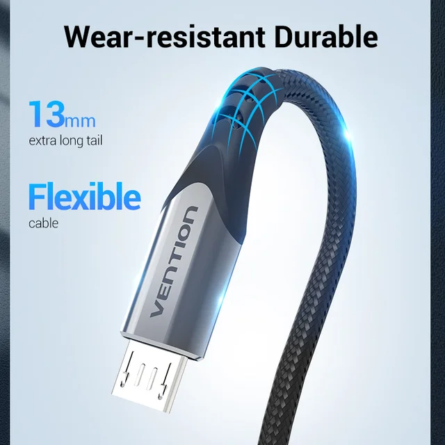Vention Micro USB Cable 3A  Nylon Fast Charger USB Type C Data Cable for Samsung Xiaomi LG Android Micro USB Mobile Phone Cables 5