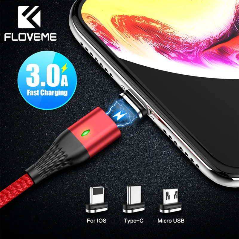 Магнитный кабель FLOVEME 3A Micro usb type C для iPhone XR осветительный кабель 1 м Быстрая зарядка USB-C type-C Магнитный зарядный кабель для телефона