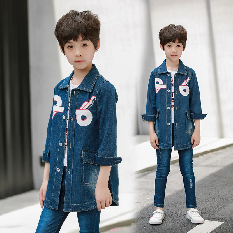 

2019 Autumn Fashion Children's Jacket star printed denim trench coat for boys For 5 6 8 10 12 Year Kids outwear DX07022