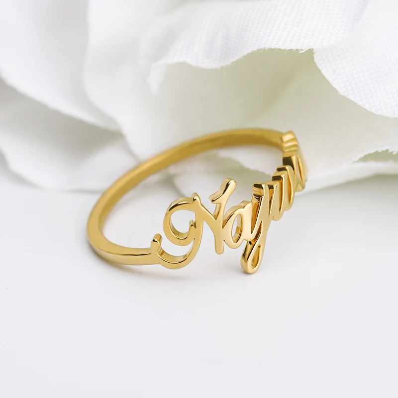 Initial Name Ring in Solid Gold - Abhika Jewels