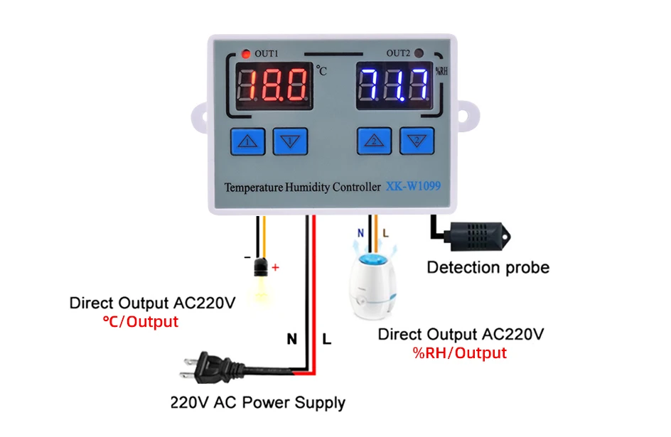 10A 110V LED Digital Air Humidity Range 1%~99%RH Controller Meter w/ Sensor R5V4 