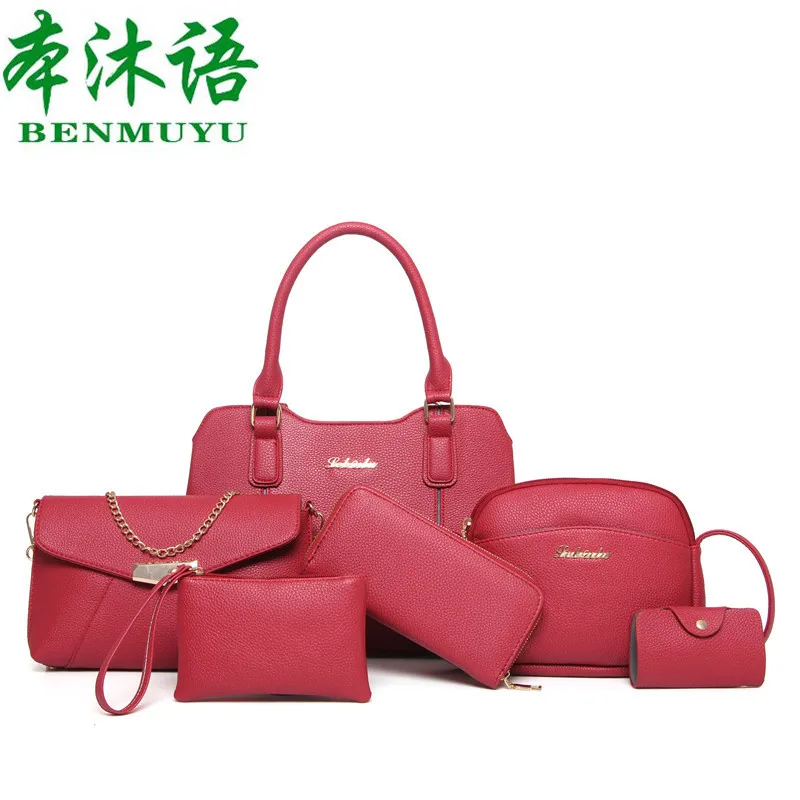 

This mu yu WOMEN'S Bag 2019 New Style Pu Embossed Leather Different Size Bags Six Pieces Set Europe And America Style One-Should