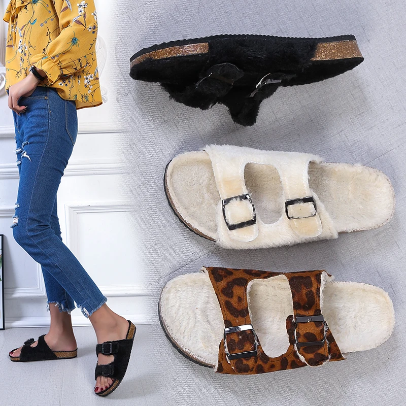 

Puimentiua New Fur Women Slippers Shoes 2020 Fur Slippers Outdoor Slides Ladies Furry Beach Flip Flops Fluffy Women Shoes