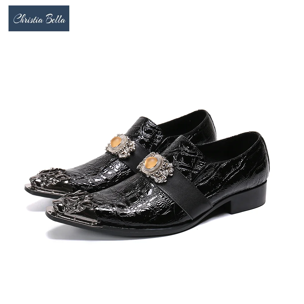 Christia Bella Italian Party Men Dress Shoes Metal Pointed Toe Genuine Leather Big Size Business Formal Male Brogues |