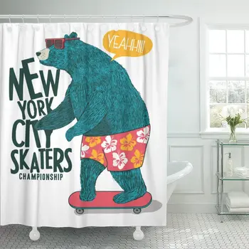 

Skateboard Cute Skater Bear Monster City Graphic Animal Cool Shower Curtain Waterproof Polyester Fabric 72 x 72 Inches Set