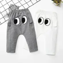 Хлопковые Штаны с милым принтом глаз для новорожденных; Высококачественная удобная изящная одежда для детей и малышей; Простые брюки для девочек на осень и зиму