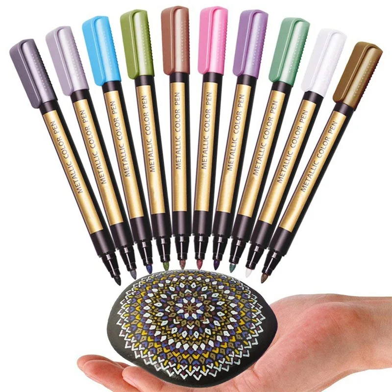 

10 Colors Metallic Marker Pens for Rock Painting Medium Point Metallic Color Markers for Ceramic Glass Plastic Scrapbooking