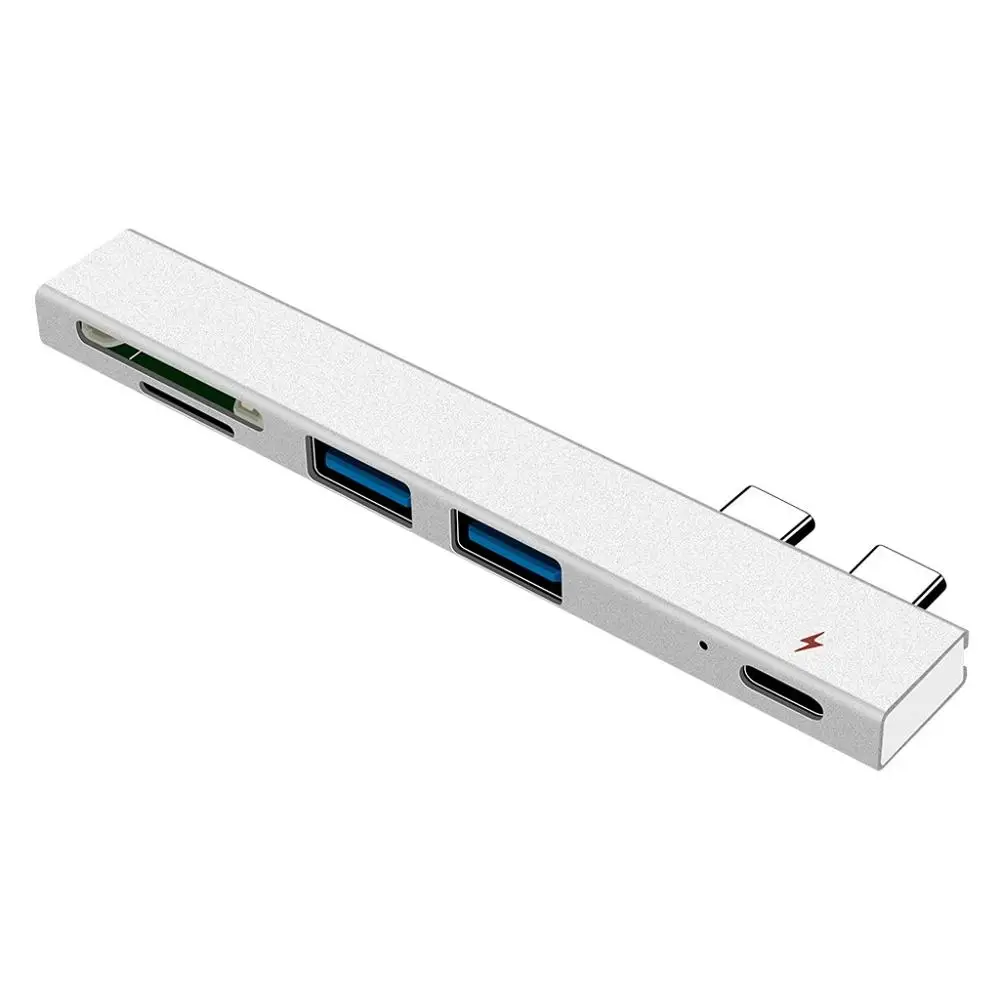 USB C концентратор двойной тип C адаптер док-станция с USB PD зарядное устройство SD/TF слот для ПК удобная зарядка и быстрая передача данных - Цвет: Серебристый