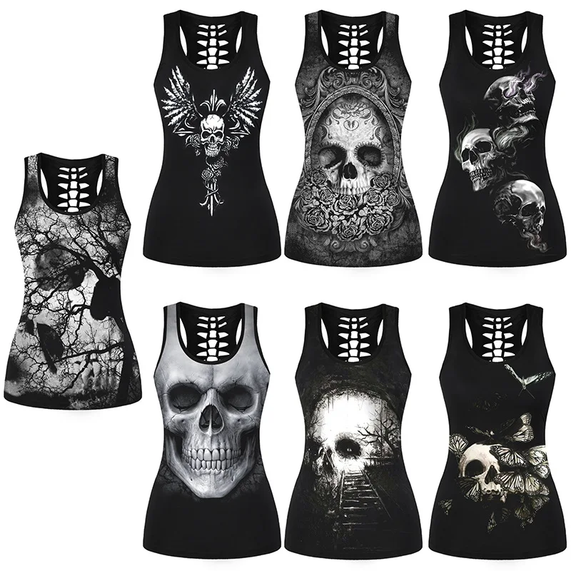 

Explosive Skull, Digital Printing, Empty I-shaped Vest, Sexy Punk's Coat